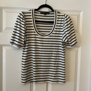 Veronica Beard ribbed striped puff-sleeve scoop neck tee - like new!